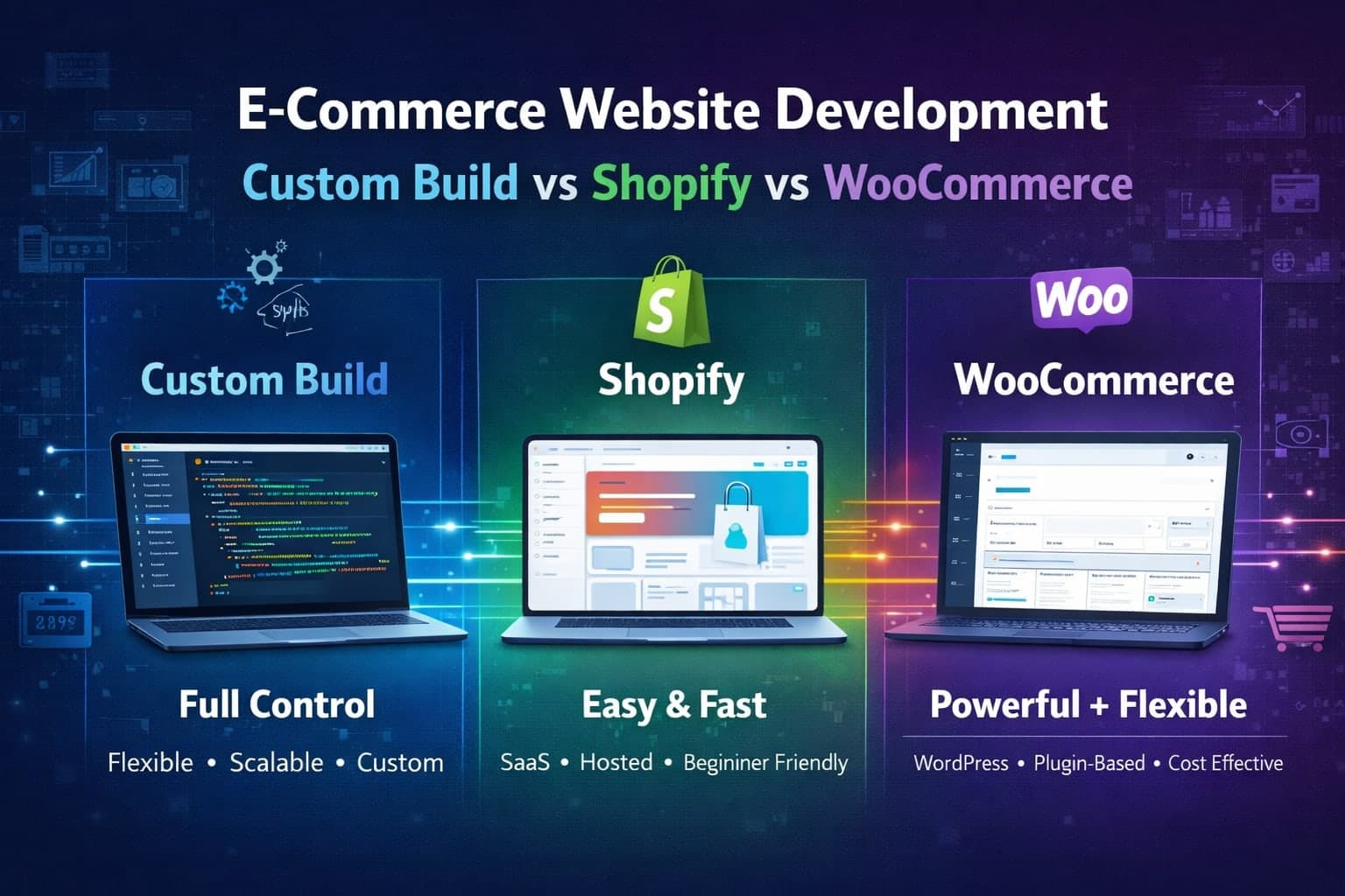 E-Commerce Website Development: Custom Build vs Shopify vs WooCommerce